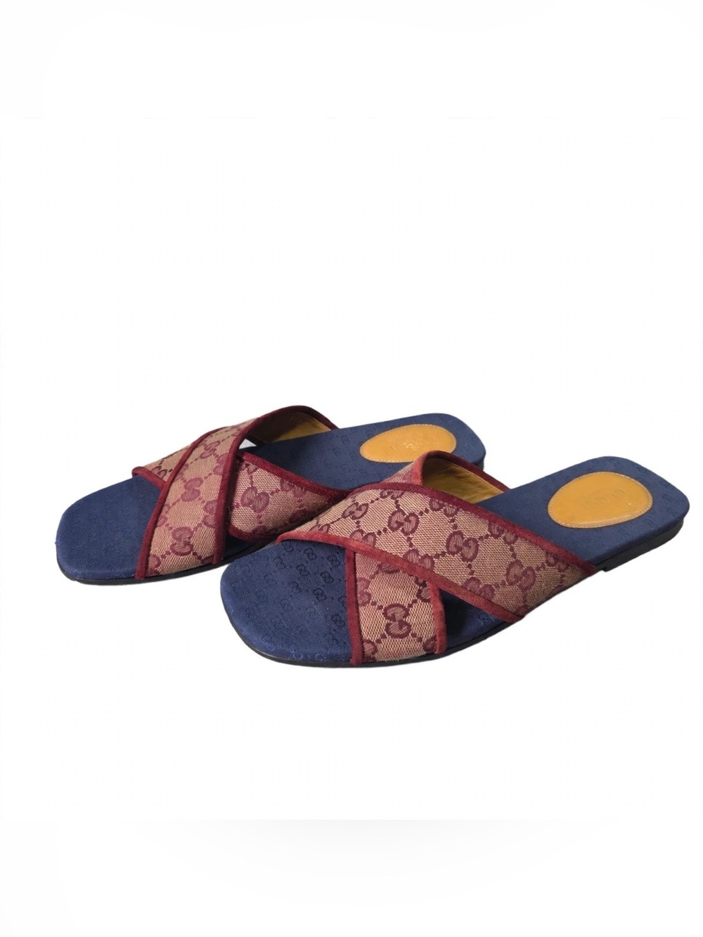Vintage Gucci Monogram Cross Strap Slides 39.5 GG Canvas Italy